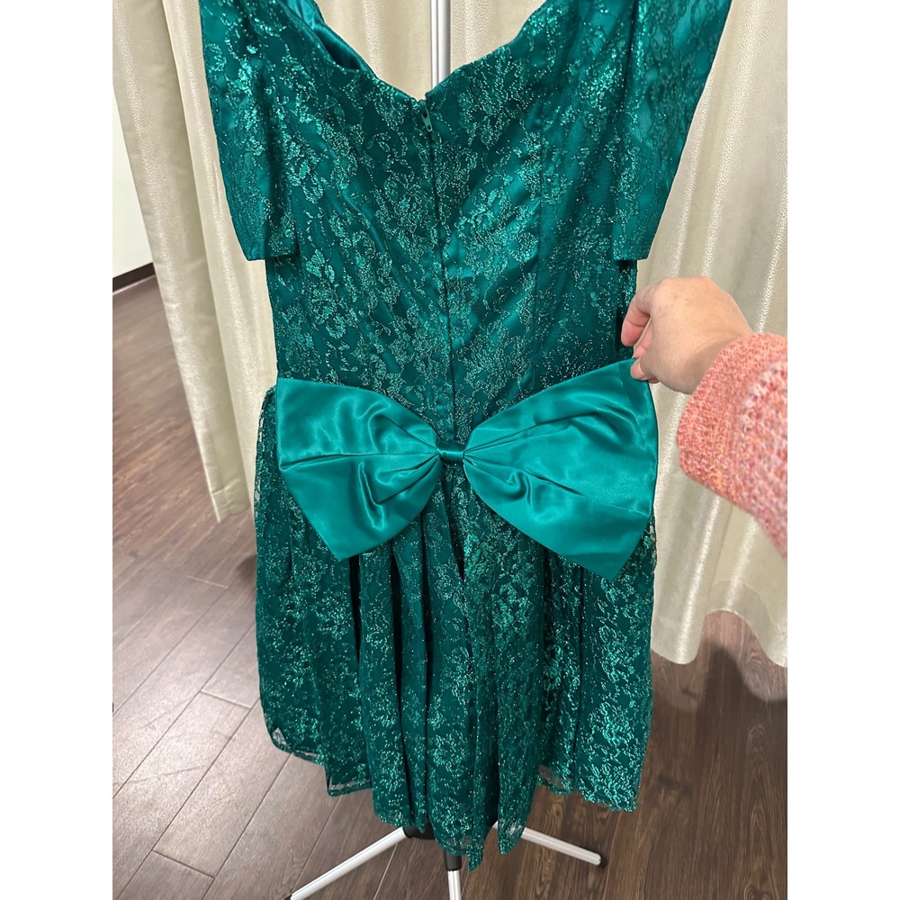 Vtg 80s Gunne Sax Jessica McClintock Teal Lace Prom‎ Dress Size 11/12 - Picture 3 of 6